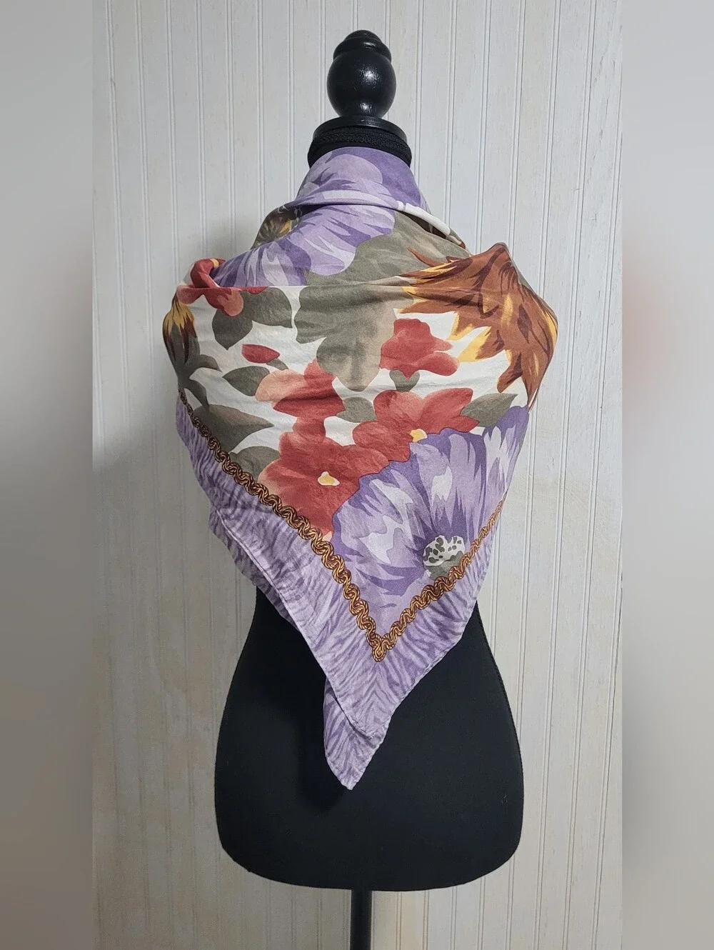 Vintage 80s Oscar de la Renta Silk Floral Scarf OS